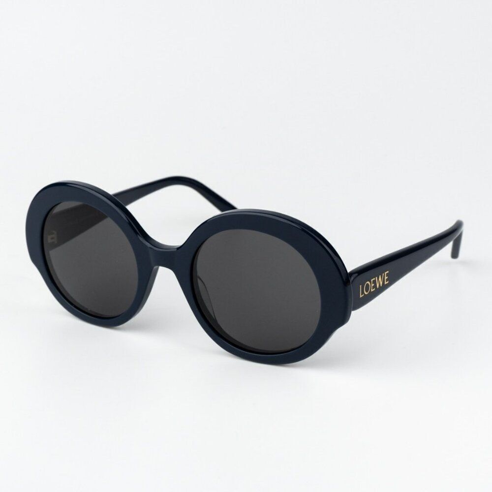 Loewe LW40135I SLIM 90A BRAND NEW Sunglasses Shiny Blue Smoke Round Women